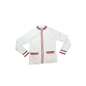 VTG Jeri Jo White Zip Cardigan Women's Size Medium Sweater - Tennis - Varsity